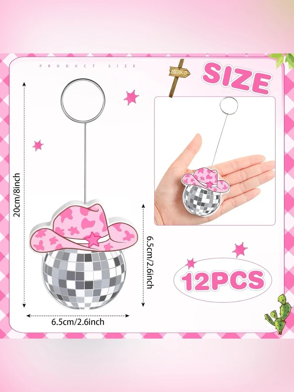 Pink Cowgirl Disco Ball Place Card Holders